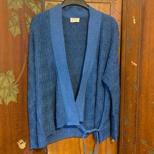 Poetry blue women’s size 6 cardigan sweater linen & cotton